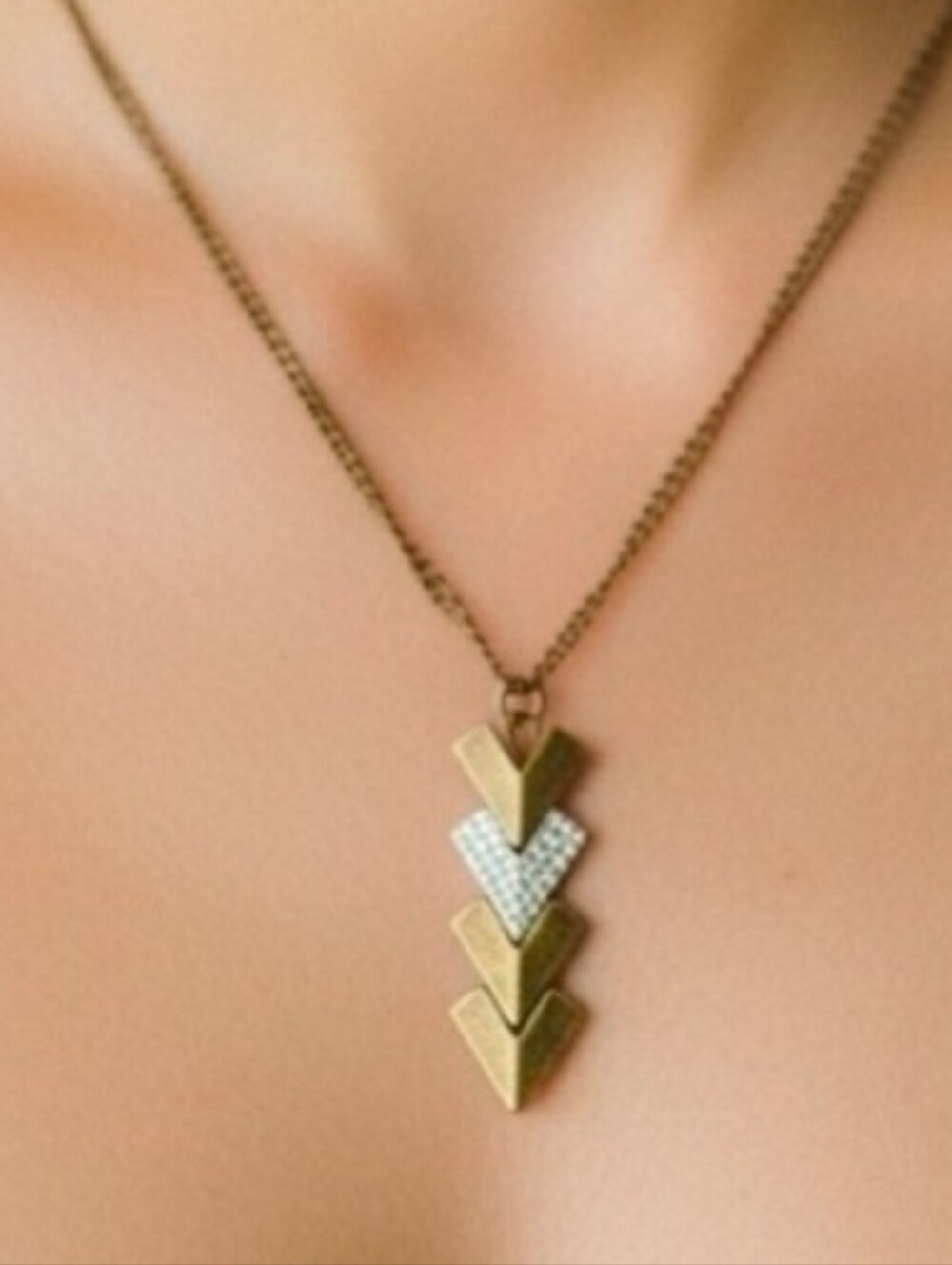 Matte Gold-tone Stacked Chevron Pendant Long Statement Necklace - 32" ~ NIP